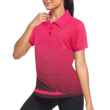 Imagem de Little Beauty Camisetas polo femininas de golfe de manga curta com gola leve que absorve a umidade tênis camiseta com estampa atlética, 033-rosa vermelha, G