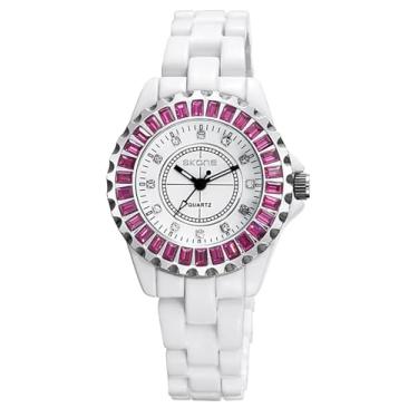 Imagem de Gosasa Relógio de pulso feminino de luxo moderno com strass branco relógio de cerâmica casual feminino bonito relógios sociais, W roxo, Casual
