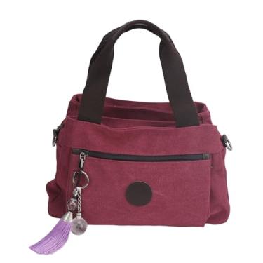 Imagem de Bolsa de Lona, ​​Bolsa de Lona Vintage Macia e Solta Com Zíper para a Vida Diária (Vermelho)