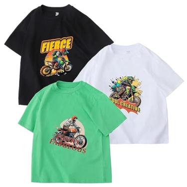 Imagem de Pacote com 3 camisetas masculinas de manga curta de algodão multicoloridas, camisetas de verão 6-18 anos, Preto/verde/branco., 16-18 Years