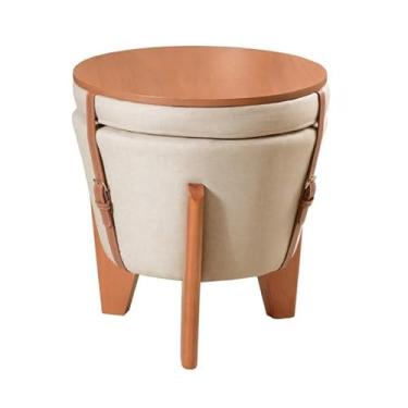 Imagem de Puff flex Linho Claro 3 em 1 Baú e Mesa de Centro Multiuso Rústico Banco Confortável