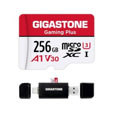 Imagem de 【Apenas para Switch 1】 Cartão micro SD GIGASTONE de 256 GB com leitor de cartão USB C, Gaming Plus, cartão de memória MicroSDXC para console de jogos, gravação de vídeo 4K, UHS-I A1 V30 U3, até 100 MB