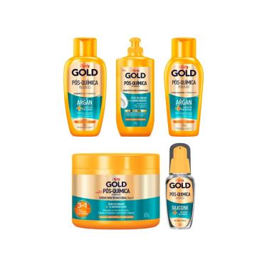 Imagem de Kit Niely Gold Pos Quimica shampoo + Cond + Pentear + Masc + Silic