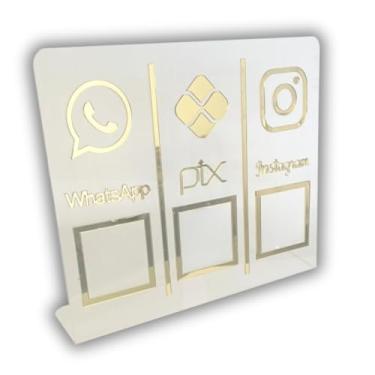 Imagem de Placa Pix,Whats e Insta Para Pagamento QR Code Cristal - Kit 2 UNID Cor:Cristal Com Dourado