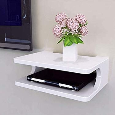 Imagem de Prateleira flutuante para componentes de TV, console de mídia de metal montado na parede, 2 camadas, para decodificadores/roteadores/controles remotos/leitores de DVD/consoles de jogos, pret