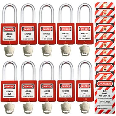 Imagem de Fechaduras de etiquetagem de bloqueio, cadeados de segurança, fechaduras loto com chave de forma diferente, dispositivo de plástico com etiquetas de bloqueio