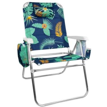 Imagem de Cadeira De Praia Dobrável Em Alumínio 5 Posições Porta Copo Duplo E Bolsa Térmica