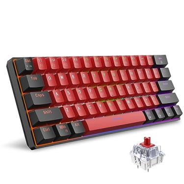 Imagem de Snpurdiri teclado mecânico gamer com fio 60%, miniteclado com 61 teclas (preto-vermelho, switches vermelhos) (sem garantia de versão em português)