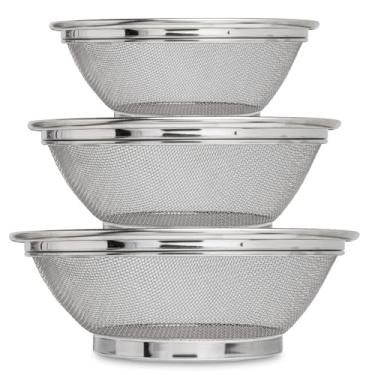Imagem de Kit 3 Escorredor de Macarrão Aço inox Peneira de Alimentos e Vegetais Multiuso Tamanhos...