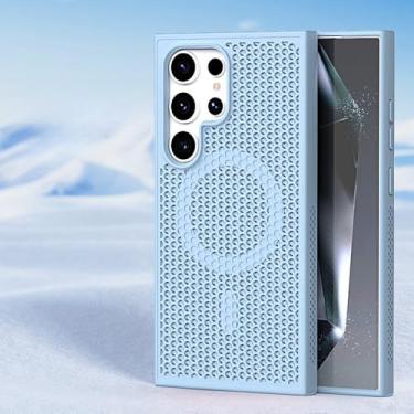 Imagem de Capa de telefone luxuosa com dissipação de calor para Samsung Galaxy S24 S23 FE S22 Ultra Plus Capa de carregamento sem fio respirável e fresca, azul claro, para S22Ultra