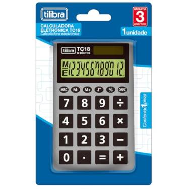 Imagem de Tilibra - Calculadora de Bolso 12 Dígitos Tc18 Cinza, Multicolorido, 1un