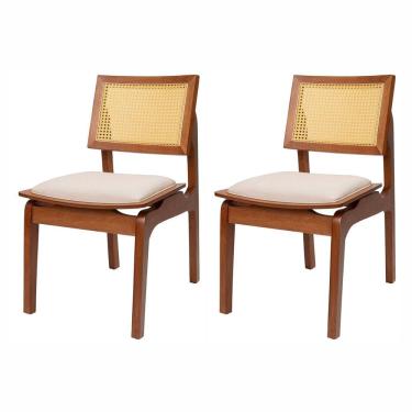 Imagem de Kit 2 Cadeiras de Madeira Maciça Tauari e Rattan Natural Assento Estofado Daren Living Outdoor Espre Imbuia/Cru
