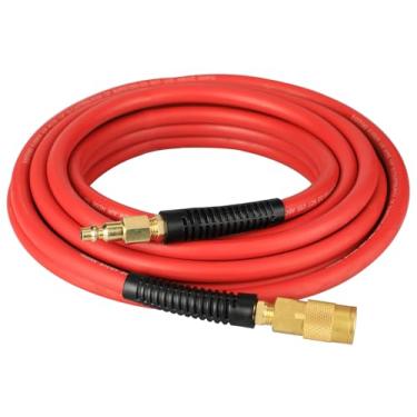 Imagem de YOTOO Mangueira de ar de borracha resistente de 1/10.2 cm por 25 pés, mangueira de compressor de ar de 300 PSI com acoplador rápido de latão sólido industrial de 1/10.2 cm, restrição de plugue e