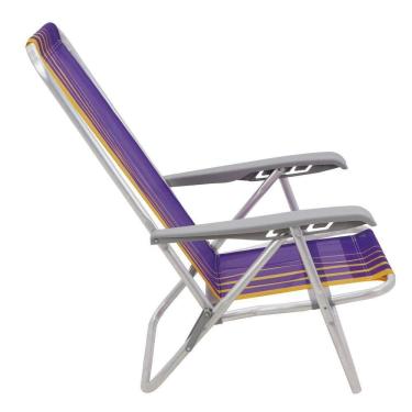 Imagem de Cadeira De Praia Reclinável Tramontina Bali Baixa Em Alumínio Com Assento Roxo E Amarelo