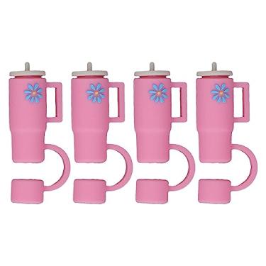 Imagem de Tampa de Palha de Silicone, Canudos Reutilizáveis, Tampas de Palha para Beber, Protetor de Palha Prático para Transporte de Tampas de Palha, Toppers de Palha de Flores (Tampas de