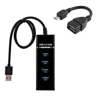 Imagem de Hub Usb 4 Portas 3.0 + Cabo Otg Ideal Para Mobilador e Outros - Kit mo