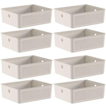 Imagem de 8 Caixas Organizadoras Multiuso Flow Bege 12L Ou Cestos Plásticos Lavanderia Closet