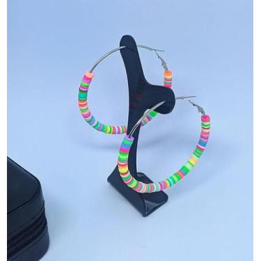 Imagem de Brinco Argola Miçangas Disquinhos de Borracha Disco Fimo Coloridos Bri