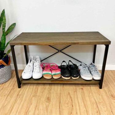 Imagem de Sapateira Banco Style de Ferro e Madeira Industrial Tabaco e Preto - A