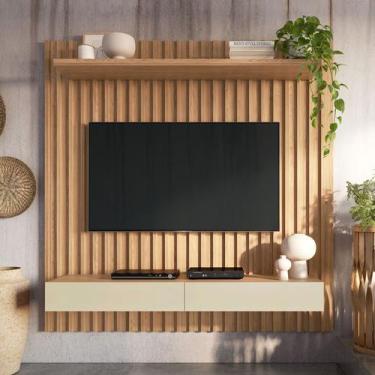 Imagem de Painel Ripado MDF para TV 1,78 x 1,83m com 02 gavetas Freijó Madeirado