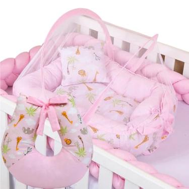 Imagem de Ninho Redutor de Berço Com Mosquiteiro e Apoio Amamentar Safari Rosa