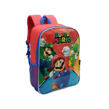 Imagem de Mochila costas escolar  infantil juvenil super mario - luxcel, M, Verm