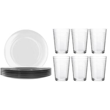 Imagem de Jogo 6 Pratos Rasos Astral + 6 Copos Ginga 265ml Conjunto - Nadir Figu