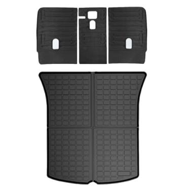 Imagem de Forros de carga com tapetes de encosto, 3D para todos os climas, impermeável, bandeja de porta-malas de carga traseira e acessórios de capa traseira de assento de segunda fileira compatíveis com 5