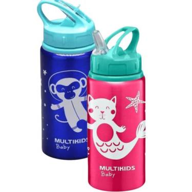Imagem de Kit 2 Garrafinha Refresh Alumínio 500ml Canudo Multikids - Multilaser 
