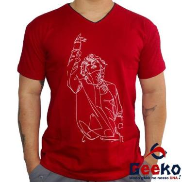Imagem de Camiseta BTS 100% Algodão BTS Kim Taehyung K-pop Geeko, Vermelho gola 