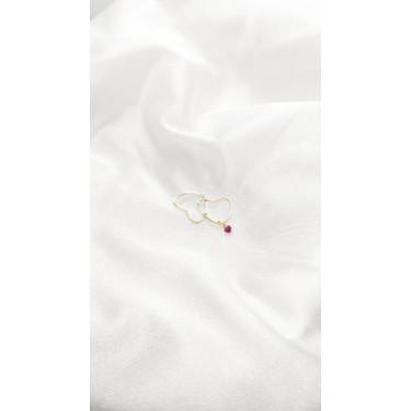 Imagem de Brinco Coração 1.9cm e Pingente Zircônia Pink Ouro 18k. - cjo