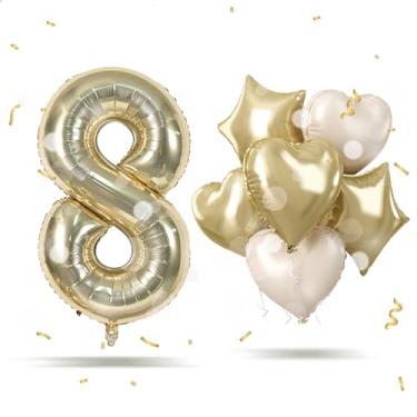 Imagem de Champagne Gold 8th Birthday Balloons for Boys, Big Self Inflating 8 Foil Balloon Number with Cream Heart Balloon Anniversary Decorations, 40'' 8 Balloon Light Gold Star Set for Graduation Party Decor