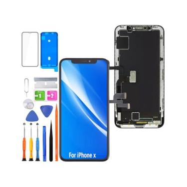 Imagem de Substituição de tela para iPhone X Display LCD FHD Touchscreen 3D Touch Face ID digitalizador montagem em moldura, adesivo à prova d'água, kits de reparo