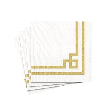 Imagem de Guardanapo para coquetel Entertaining with Caspari, Rive Gauche dourado e branco, pacote com 20