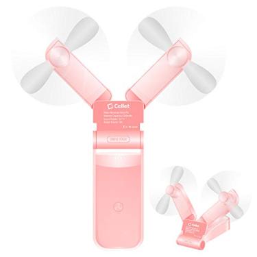 Imagem de Cellet 2 em 1 mini ventiladores portáteis de mão duas velocidades resfriamento a ar USB recarregável leve ideal para casa escritório entretenimento parque verão viagem trilha corrida e outras atividades esportivas ao ar livre (rosa)