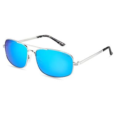 Imagem de Xagger Óculos de sol masculino aviador com armação metálica estilo piloto militar UV400, Prata | Espelho azul gelo, one size fits most