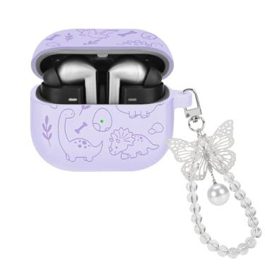 Imagem de CameCosy Capa para Samsung Galaxy Buds 3/Galaxy Buds 3 Pro, capa protetora de silicone macio com desenho de dinossauro com chaveiro de borboleta de luxo para Galaxy Buds 3/3 Pro-roxo