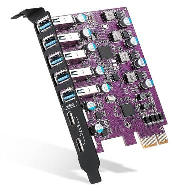 Imagem de Placa de expansão PCIe para USB 3.0 de 7 portas (2 USB tipo C e 5 portas USB tipo A), placa de expansão PCI Express com conversor interno para placa de PC de mesa, suporta Windows XP/7/8/10 e Mac OS (Roxo)
