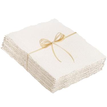 Imagem de 50 folhas de papel aquarela 15 x 20 cm, 300 g/m² de papel de borda decorada áspero/texturizado feito à mão papel de algodão para aquarelas, convites de casamento, cartões, artesanato