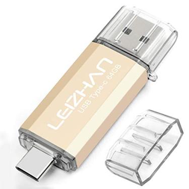 Imagem de Unidade Flash USB 3.0 tipo C da Leizhan, 128 GB, 64 GB, 32 GB, 16 GB, USB tipo C, 3.1 para dispositivos Huawei tipo C, pen drive USB, Dourado, 64GB