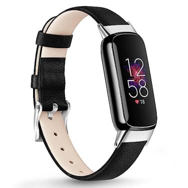 Imagem de Vancle Pulseira de couro compatível com pulseiras Fitbit Luxe, pulseira de couro ajustável para Fitbit Luxe/Luxe, edição especial, monitor fitness para mulheres e homens (preto)