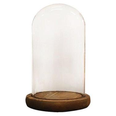 Imagem de Cupula Redoma de Vidro Decorativa 11x16,5cm - Base Madeira Escura - 1 
