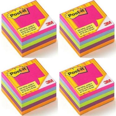 Imagem de Kit com 4 POST-IT Cubo Tropical 654 76MM X 76MM com 450 Folhas 3M