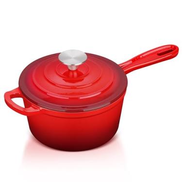 Imagem de Leonyo Panela de Ferro Fundido Esmaltado Vermelha com Tampa, 1 Litro, Redonda, Ideal para Todos os Cooktops, Fazendo Molho
