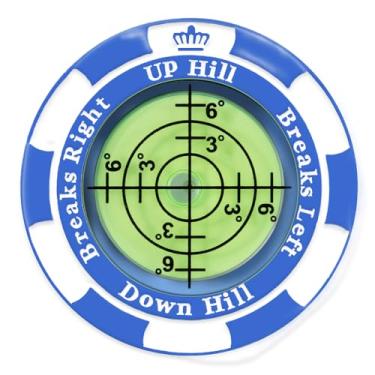 Imagem de SlopeMaster ProGreen Reader - Marcador de bola com clipe de chapéu de golfe com auxílio de leitura verde de alta precisão, acessórios de golfe para homens e mulheres (preto) (ficha de pôquer, azul