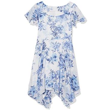 Imagem de Speechless Vestido de festa feminino de manga curta com bainha assimétrica, Off Branco/Azul, 8