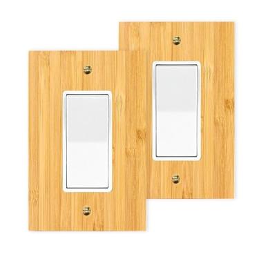 Imagem de 2 peças de placas de interruptor de madeira maciça e tampas de tomada 12 x 8 cm capas de interruptor de luz de bambu placa de parede crua decorativa de madeira única basculante