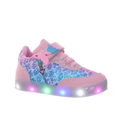 Imagem de Calçado Com Luz Led Infantil Tenis de Menina Sereia Rosa Glitter - Jos