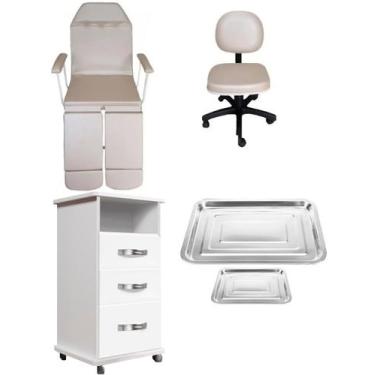 Imagem de Móveis Kit Para Podologia Maca Armário Mocho e Bandejas Fiscomed