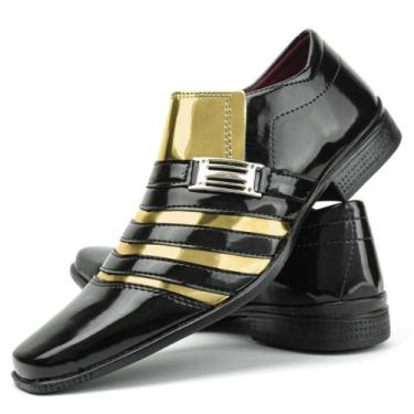 Imagem de Sapato masculino social preto com courado pizzolev, Preto, Dourado, 40